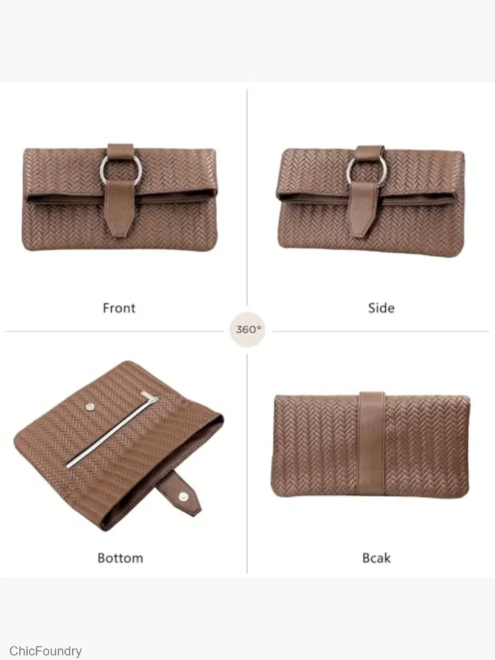 Woven PU Leather Evening Clutch with O-Ring Buckle for Women